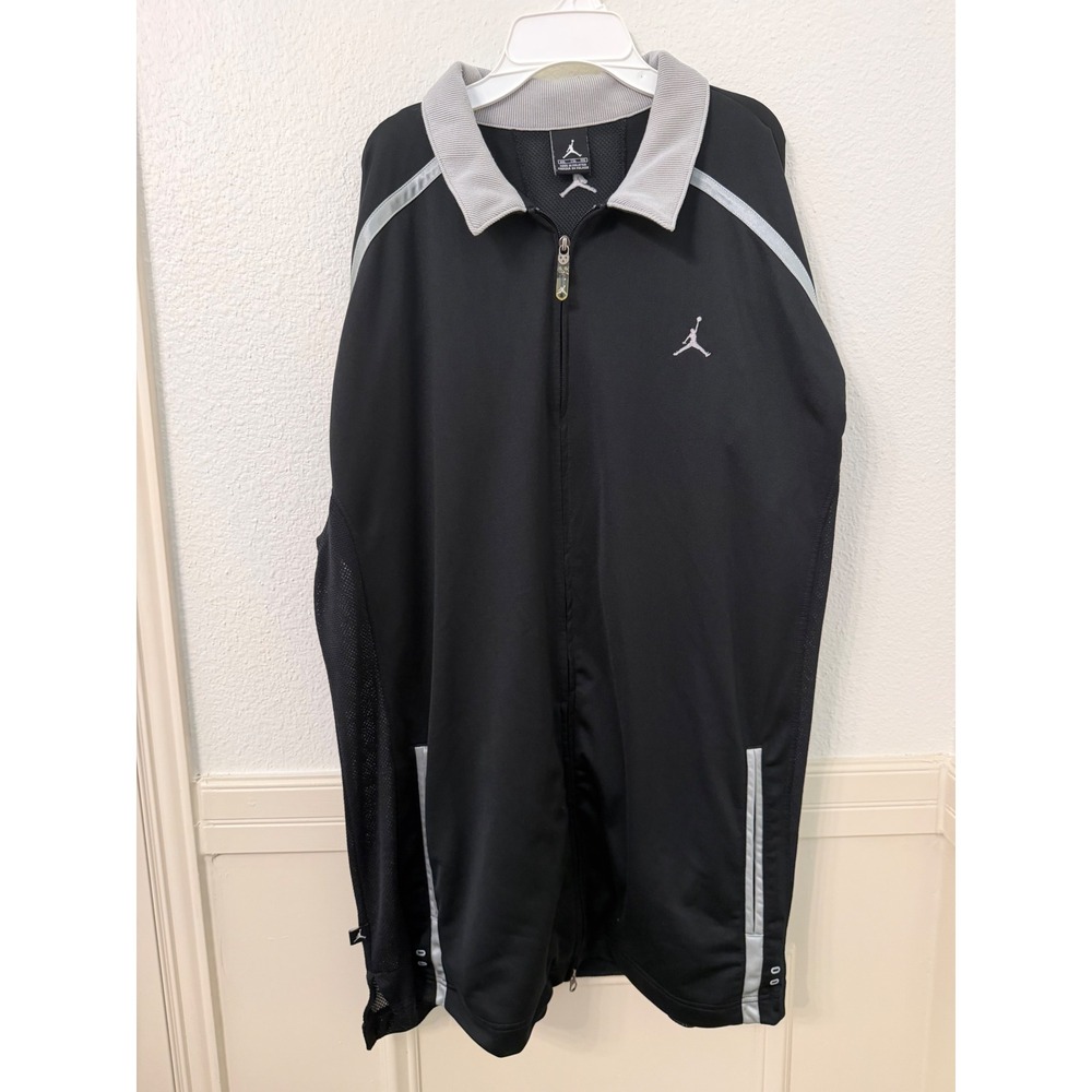 Jordan Brand Mens XXL Full Zip Short Sleeve Warmup Shirt Black Silver Jumpman